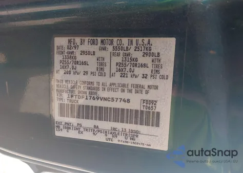 1997 Ford F150 Lariat/Standard/Xl/Xlt from USA, damaged, VIN 1FTDF1769VNC57748